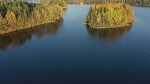 The aerial shot of the small tree island in Lake Saimaa in Finland.geology shot. — Stockvideo