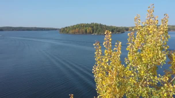 Letecký pohled na malý ostrůvek v jezeře Saimaa ve Finsku.geologie foceno.4k — Stock video