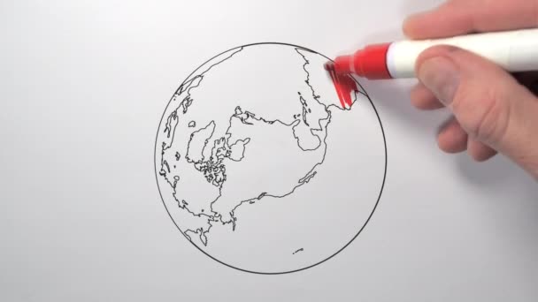 Il continente americano è colorato in penna rossa — Video Stock