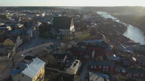 Amazing aerial shot of the city of Porvoo in Finland. — Stock Video