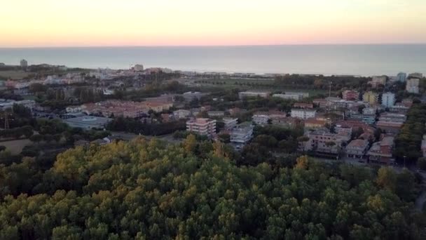 The trees and buildings on the Rimini beach resort — Vídeos de Stock