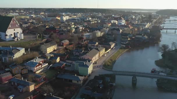 Idyllic drone point of view of the Porvoo city in Finland on a sunny day. — Stockvideo