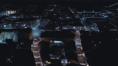 Nighttime drone shot of the city landscape in Porvoo Finland.