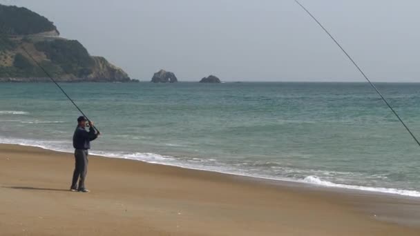 Otro hombre que viene a la orilla de la playa Koijigaham en Tahara Japón — Vídeos de Stock