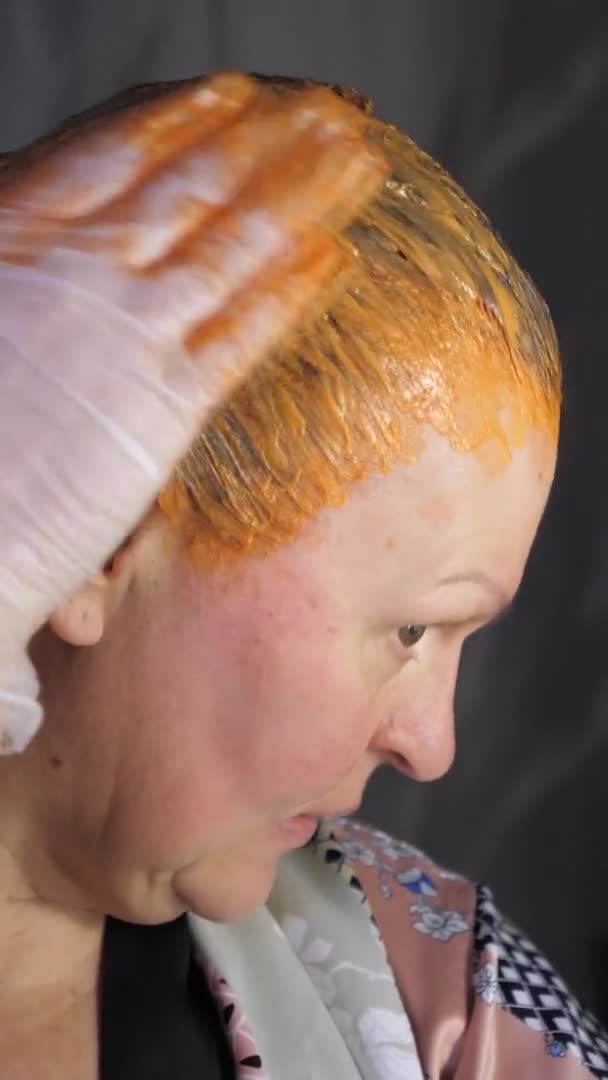 女性の髪全体に着色された染料. — ストック動画