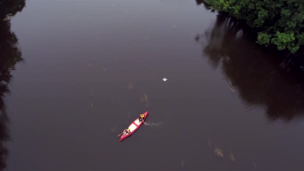 Luchtfoto van de kano op de rivier in Estland — Stockvideo