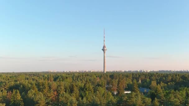 Incrível tiro aéreo da torre de tv em Tallinn Estónia. — Vídeo de Stock