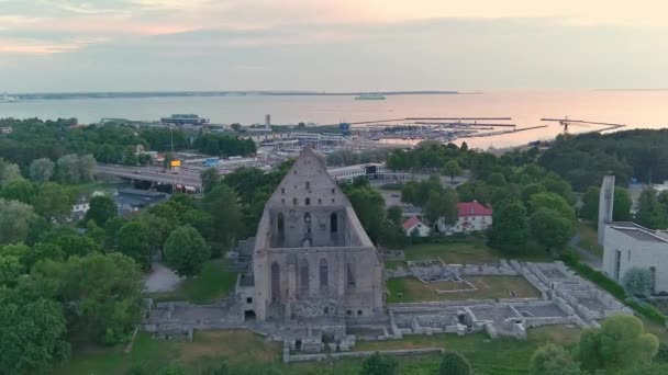 Удивительная воздушная съемка монастыря Пирита в Таллинне. — стоковое видео