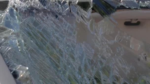 Closeup shot of a broken car window. — Stock Video