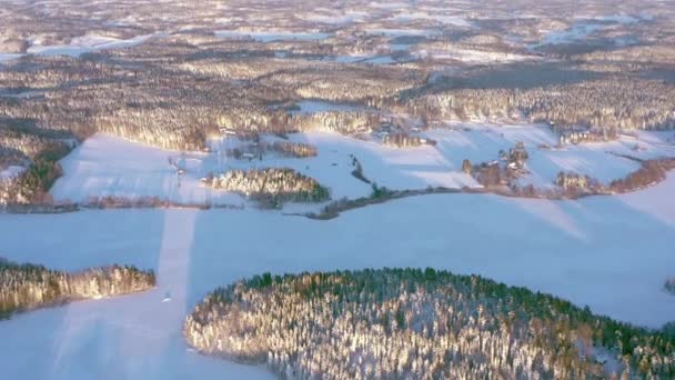 Beautiful aerial view of the scandinavian landscape during winter. — Stock Video