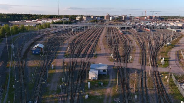 Beautiful aerial shot of a railway station in Helsinki Finland. — Stock Video