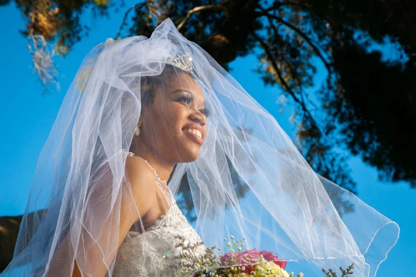 ベールの下でアフリカ系アメリカ人の花嫁 — ストック写真