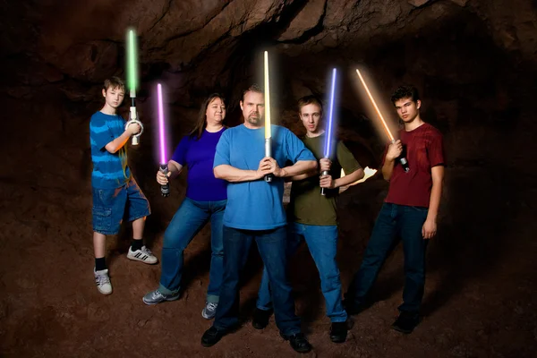 SciFi Family With Light Swords — Stock Photo, Image