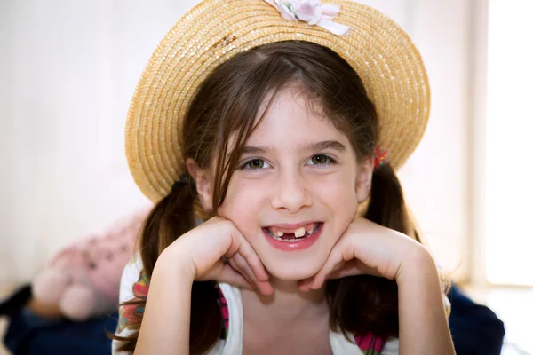 Snaggletooth Girl In Hat — Stock Photo, Image