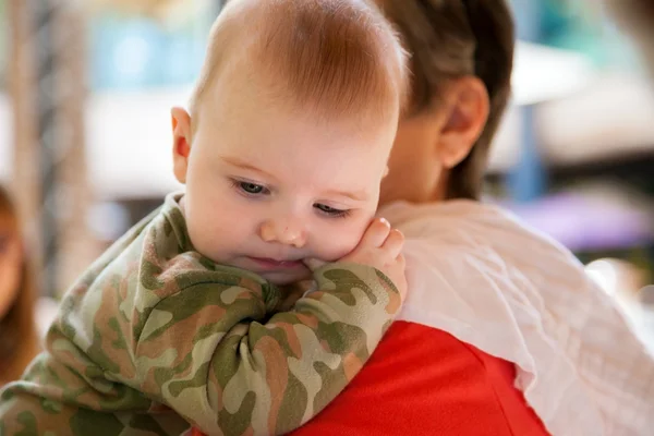 Contemplative Baby in Camoflauge — Stock Photo, Image