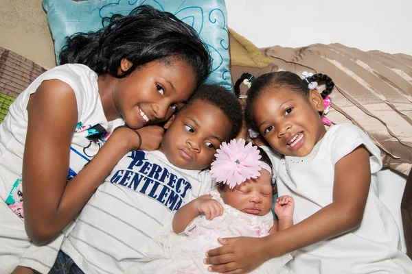 African American Siblings Hugging On Floor — Stock Photo, Image