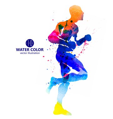 Running Man, vector watercolor illustrations. clipart