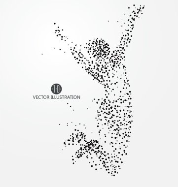Adam, vektör grafik parçacıkların oluşan atlamak.