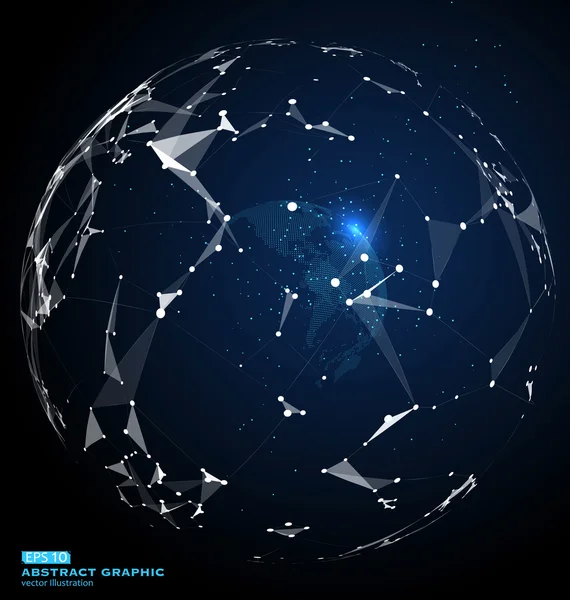 Mapa del mundo punto, línea, composición, que representa el global, conexión de red global, un sentido de la ciencia y la tecnología, significado internacional . — Archivo Imágenes Vectoriales