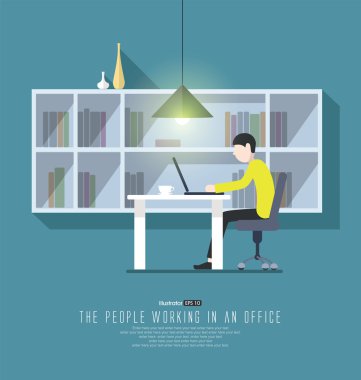 Çalışma office, düz stil illüstrasyon insanlar.