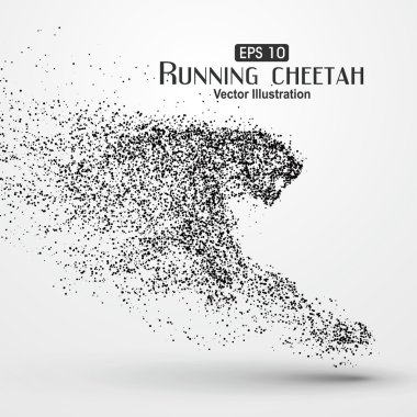 Parçacık cheetah, parçacık ıraksak kompozisyon Galloping at, birçok parçacıklar, kroki, vektör çizim, ahlaki çalışmanın devam.