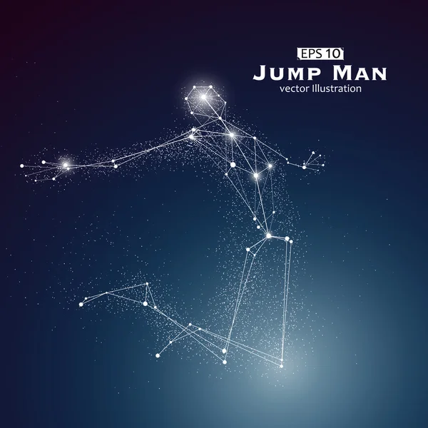 Jump Man, puntos y líneas conectadas entre sí, un sentido de la ciencia y la tecnología vector ilustración . — Vector de stock