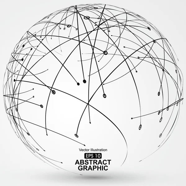Ponto e curva construída a esfera wireframe, sentido tecnológico ilustração abstrata . —  Vetores de Stock