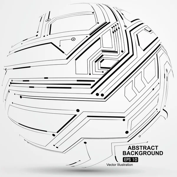 Punto y línea construidos la esfera wireframe, sentido tecnológico ilustración abstracta . — Vector de stock