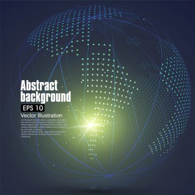 Üç boyutlu soyut gezegen, noktalar, küresel ve uluslararası anlamı temsil ediyor..