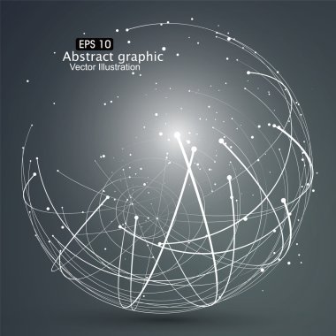 Noktası ve eğri inşa küre tel kafes, teknolojik anlamda soyut illüstrasyon.