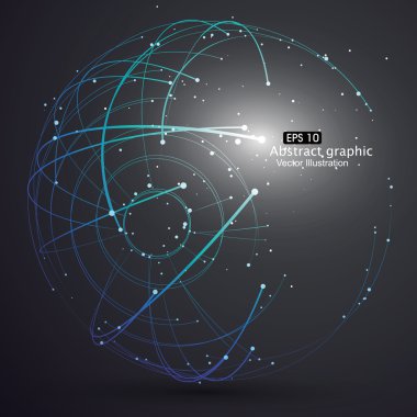 Noktası ve eğri inşa küre tel kafes, teknolojik anlamda soyut illüstrasyon.