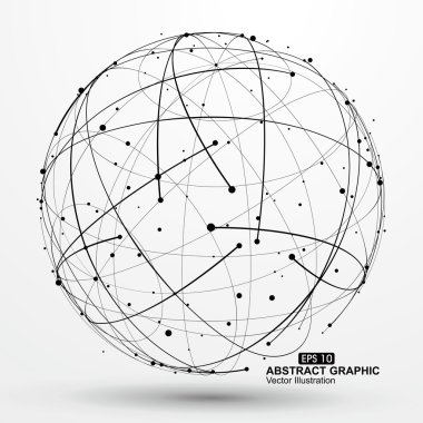 Point and curve constructed the sphere wireframe, technological sense abstract illustration. clipart