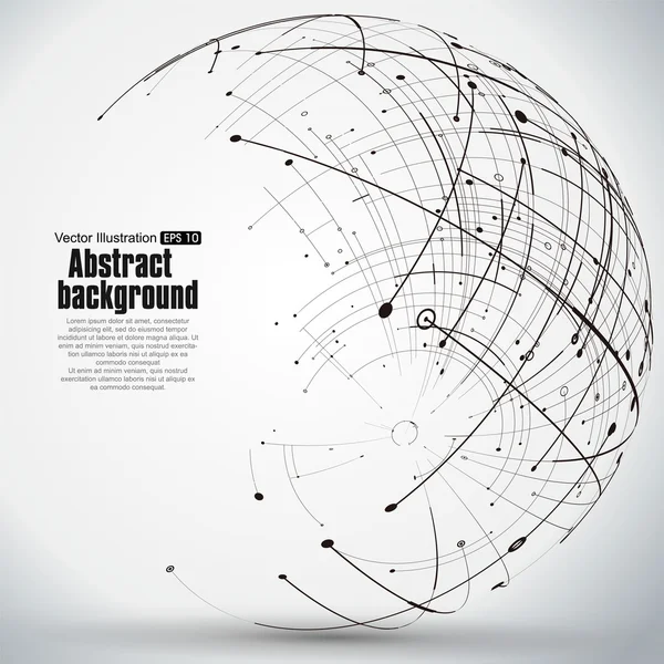 Punto y curva construidos la esfera wireframe, sentido tecnológico ilustración abstracta . — Archivo Imágenes Vectoriales