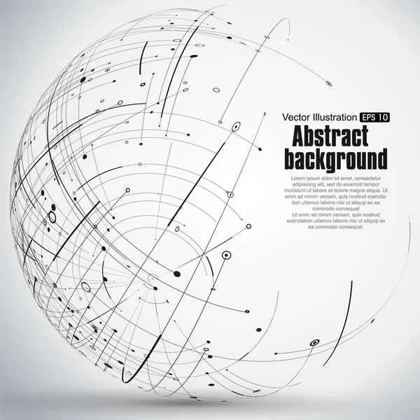 Punkt und Kurve konstruiert die Kugel Drahtgestell, technologischer Sinn abstrakte Illustration. — Stockvektor