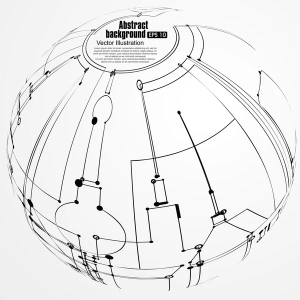 Punto e curva costruito il wireframe sfera, senso tecnologico illustrazione astratta . — Vettoriale Stock