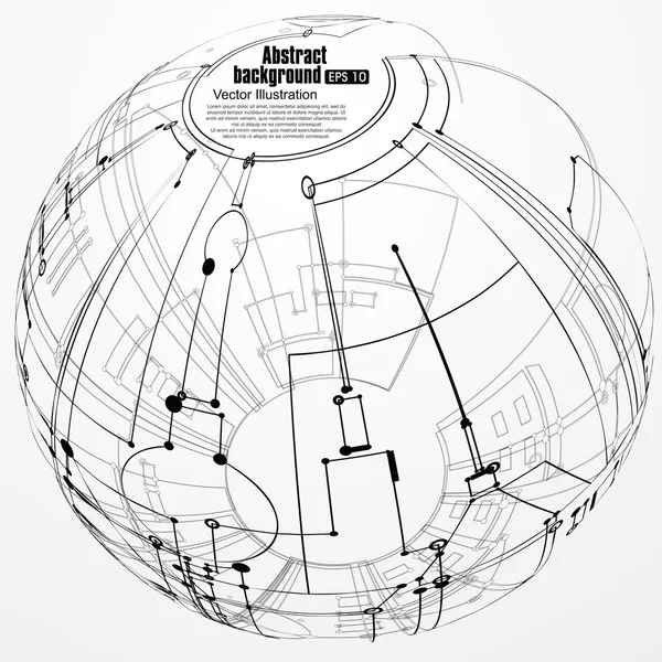 Point et courbe construit la sphère wireframe, illustration abstraite sens technologique . — Image vectorielle