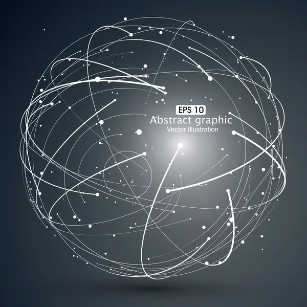 Punkt och kurva konstruerade sfär Trådram, teknisk mening abstrakt illustration. — Stock vektor