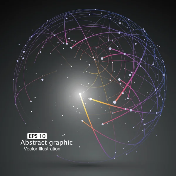 Noktası ve eğri inşa küre tel kafes, teknolojik anlamda soyut illüstrasyon.