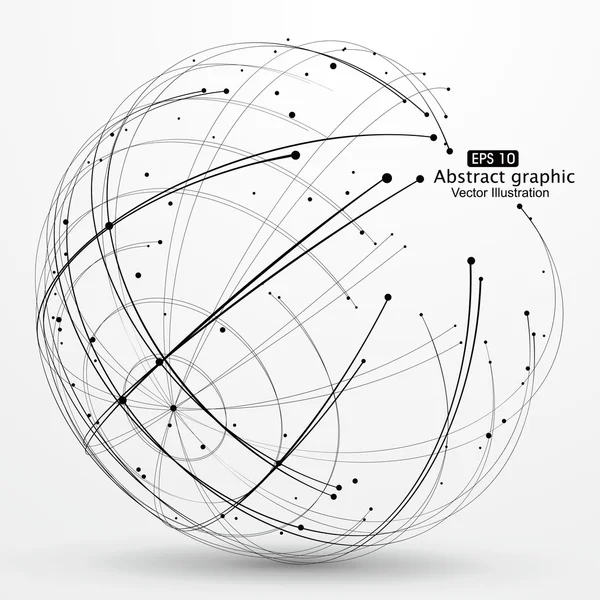 Punkt und Kurve konstruiert die Kugel Drahtgestell, technologischer Sinn abstrakte Illustration. — Stockvektor