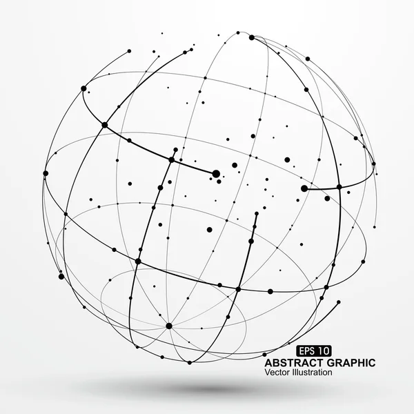 Noktası ve eğri inşa küre tel kafes, teknolojik anlamda soyut illüstrasyon.
