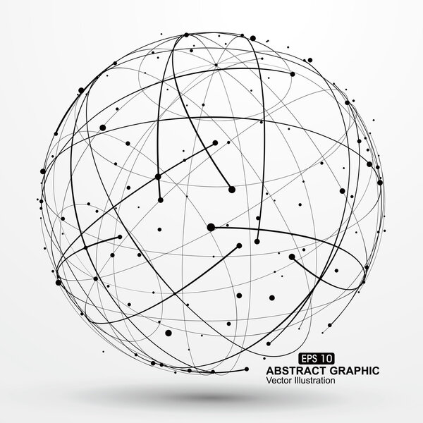 Point and curve constructed the sphere wireframe, technological sense abstract illustration.