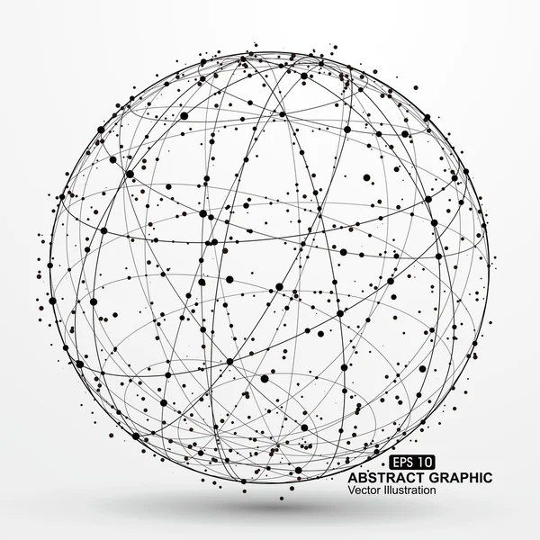 ポイントと曲線構築球ワイヤ フレーム、技術的な感覚の抽象的なイラスト. — ストックベクタ