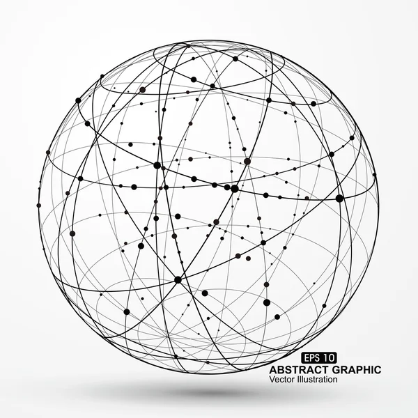 Punto e curva costruito il wireframe sfera, senso tecnologico illustrazione astratta . — Vettoriale Stock