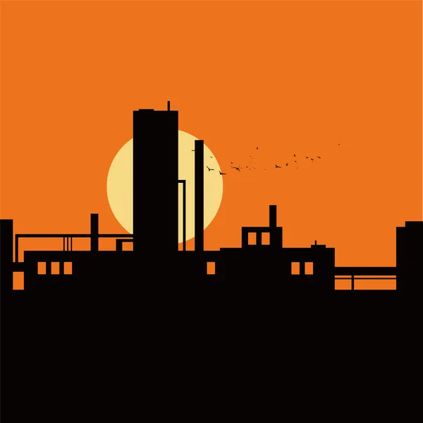 Zachód słońca nad fabrycznych niższe, ilustracji wektorowych. — Wektor stockowy
