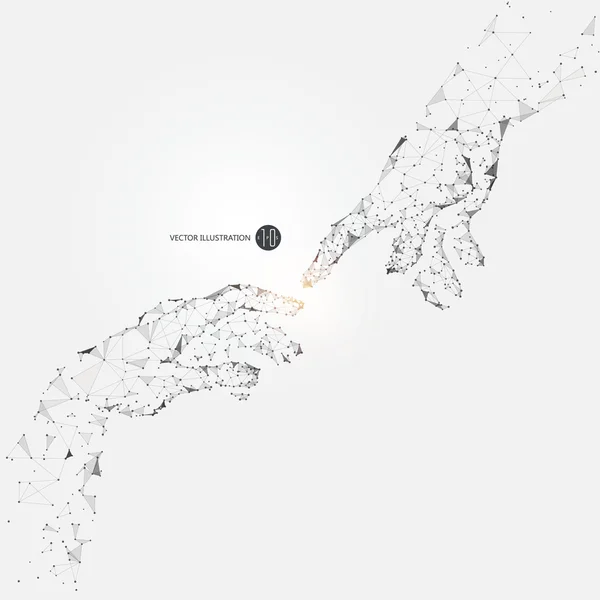 İki eli dokunaklı anlar, ağ bağlantıları, teknoloji illüstrasyon duygusu.