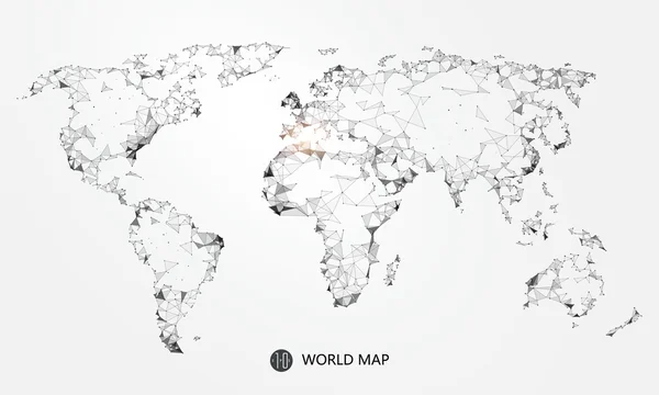 Punto, línea, composición superficial del mapa mundial, implicación de la conexión de red . — Vector de stock