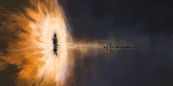 Сцена Черная Дыра Пожирает Космический Корабль Цифровая Живопись Иллюстрация — стоковое фото