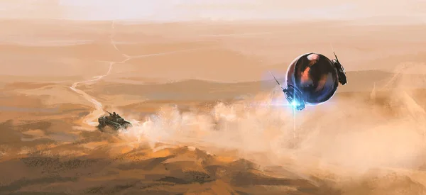 Alien Tracker Chases Humans Desert Digital Painting Illustration — Stock Photo, Image