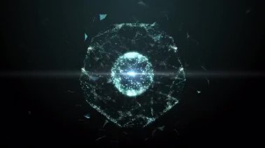 Animasyonlarda altyazı açmak için arka plan olarak kullanılacak olan dönen parçacık küre video görüntüleri, 4K.