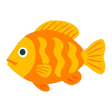 Düz çizgi film tarzında dalgalı desenli kalın turuncu balıklar. Okyanus teması, çocuk çizimleri, akvaryum grafikleri ve deniz dekorasyonu için ideal.